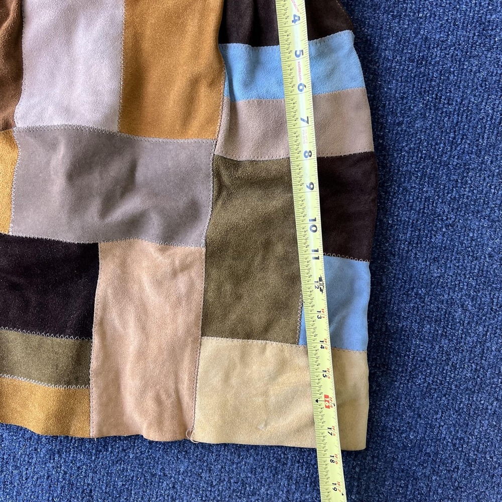 Vintage Patchwork Suede Skirt Womens Medium Multicolor A-Line Bohemian Pockets - Picture 5 of 7